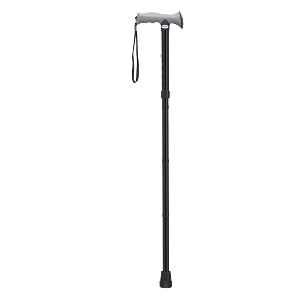 Adjustable Lightweight Folding Cane with Gel Hand Grip - Black - Click Image to Close